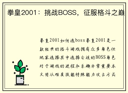 拳皇2001：挑战BOSS，征服格斗之巅